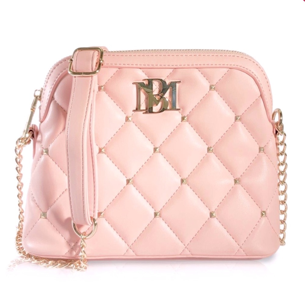 NWT Badgley Mischka Pink Quilted Dome Crossbody Bag Purse with Gold Hardware